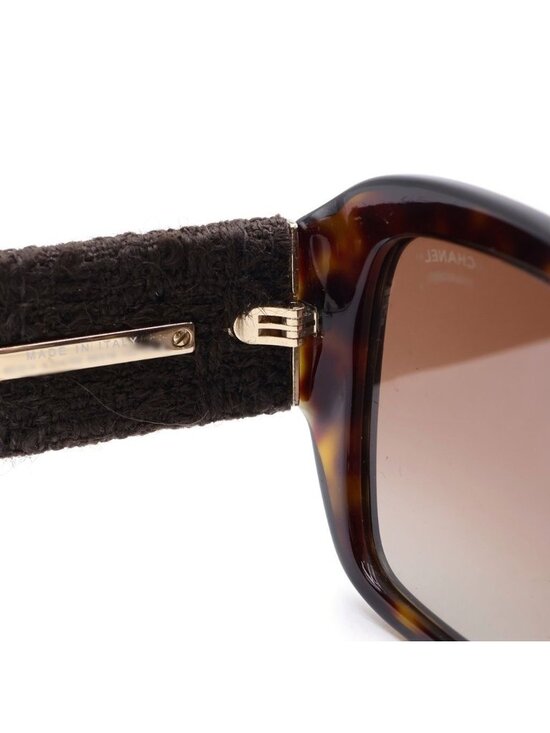 Chanel Square Frame Chain CC Logo Tweed Temple Sunglasses Brown Gold Eyewear main image 4